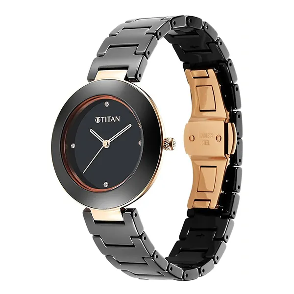 Đồng Hồ Nữ Titan Purple Ceramics Black Dial Analog Ceramic Strap Watch 95189KC02 Màu Đen