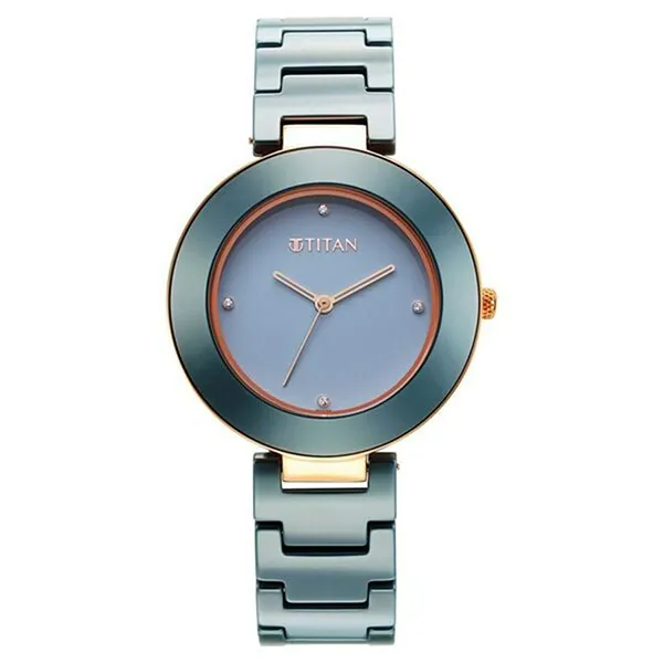 Đồng Hồ Nữ Titan Purple Ceramics Blue Dial Analog Ceramic Strap Watch 95189KC05 Màu Xanh