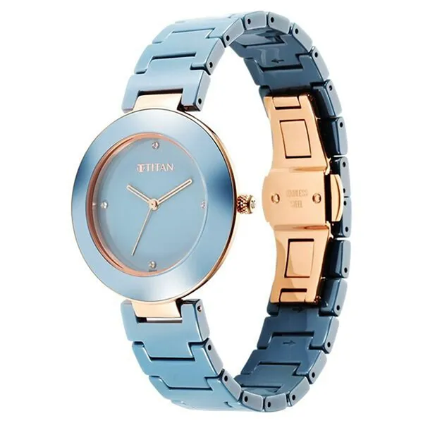 Đồng Hồ Nữ Titan Purple Ceramics Blue Dial Analog Ceramic Strap Watch 95189KC05 Màu Xanh