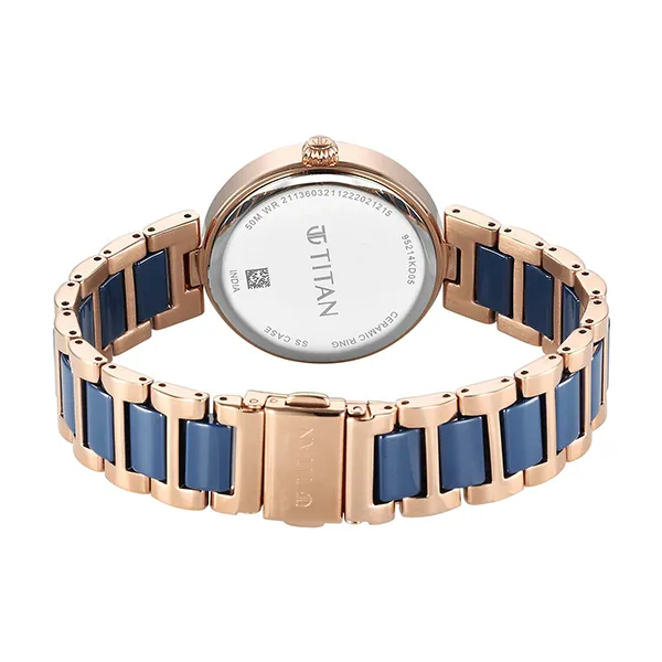 Đồng Hồ Nữ Titan Purple Ceramics Blue Dial Watch 95214KD05 Màu Xanh Vàng Hồng
