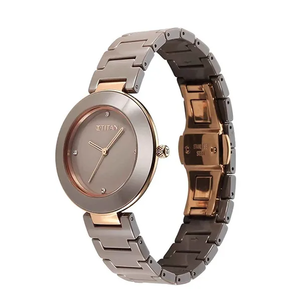 Đồng Hồ Nữ Titan Purple Ceramics Brown Dial Analog 95189KC07 Màu Nâu Xám