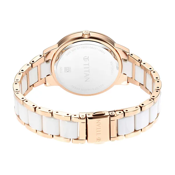 Đồng Hồ Nữ Titan Purple Ceramics Mother Of Pearl Watch 95213KD01 Màu Trắng Vàng Hồng