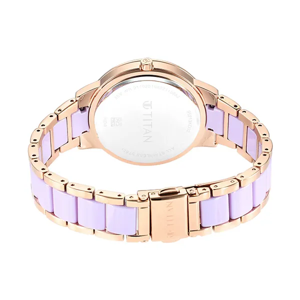 Đồng Hồ Nữ Titan Purple Ceramics Pink Dial Analog Watch 95213KD02 Màu Tím Vàng Hồng