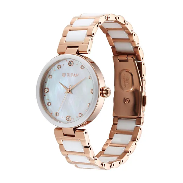 Đồng Hồ Nữ Titan Purple Ceramics Watch 95214KD02 Màu Trắng Vàng Hồng