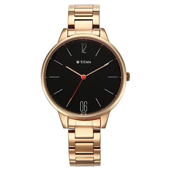Đồng Hồ Nữ Titan Quartz Analog Black Dial Watch 2648WM05 Màu Vàng Đen