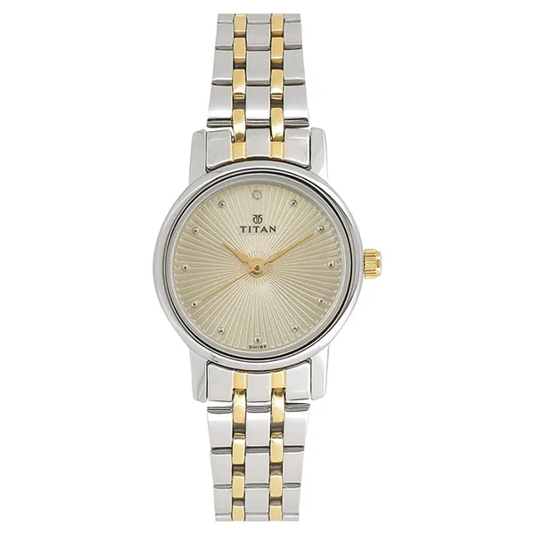 Đồng Hồ Nữ Titan Quartz Analog Champagne Dial Stainless Steel Strap Watch 2593BM01 Màu Bạc