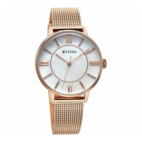 Đồng Hồ Nữ Titan Quartz Analog Mother Of Pearl Dial Rose Gold Watch 95248WM02 Màu Vàng Hồng