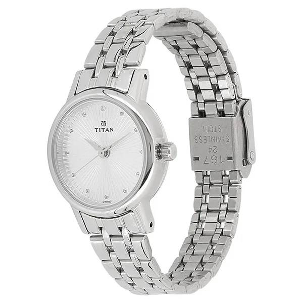 Đồng Hồ Nữ Titan Quartz Analog Silver Dial Stainless Steel Strap Watch 2593SM01 Màu Trắng Bạc