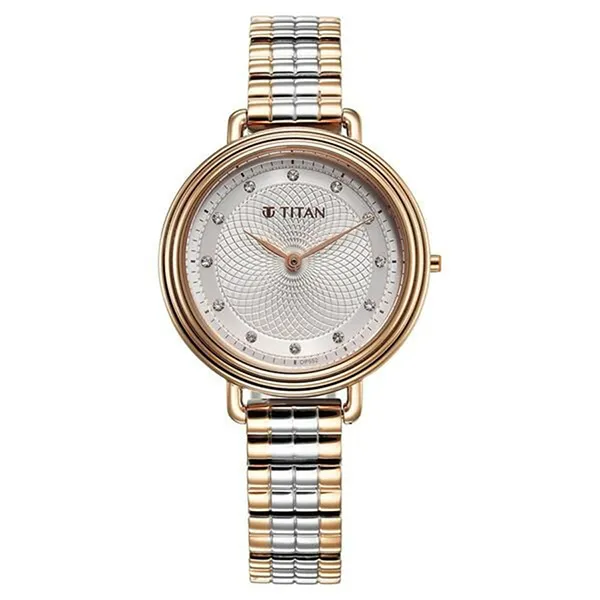 Đồng Hồ Nữ Titan Quartz Analog Silver Dial Two Toned Stainless Steel Strap 95244KM01 Màu Bạc - Vàng Hồng