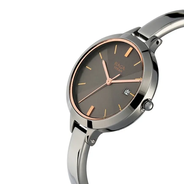 Đồng Hồ Nữ Titan Quartz Analog With Date Grey Dial Metal Strap Watch 2578QM02 Màu Xám