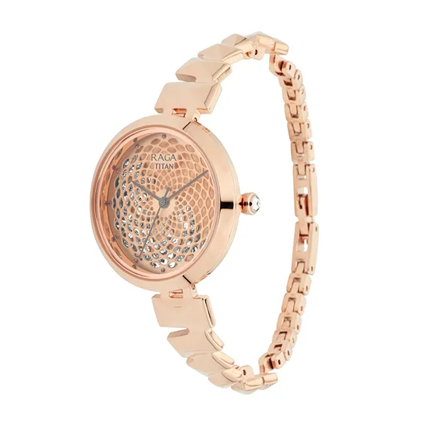 Đồng Hồ Nữ Titan Quartz Facets Watch 95121WM01 Màu Vàng Hồng