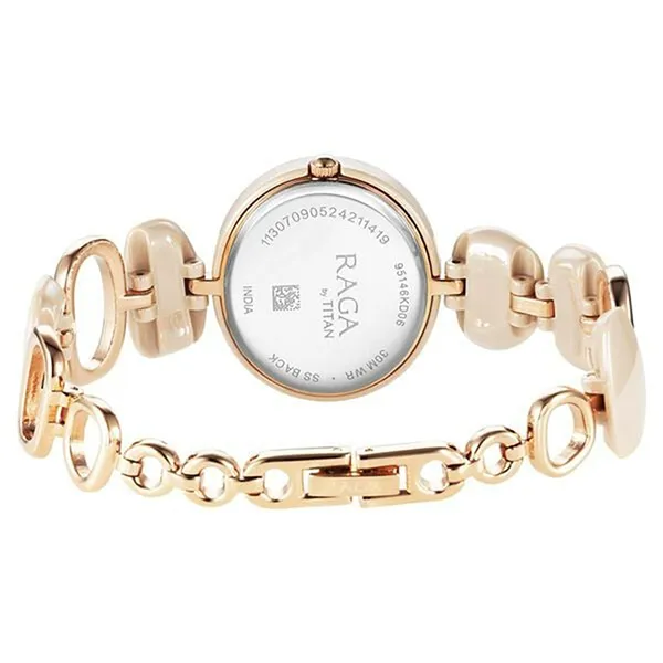 Đồng Hồ Nữ Titan Raga Ceramics Quartz Analog Beige Dial Metal Strap Watch 95146KD06 Màu Be
