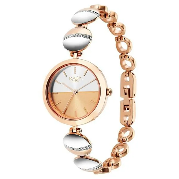 Đồng Hồ Nữ Titan Raga Delight Two Toned Dial Analog Metal Strap Watch 2606KM01 Màu Vàng Hồng - Đồng hồ - Vua Hàng Hiệu