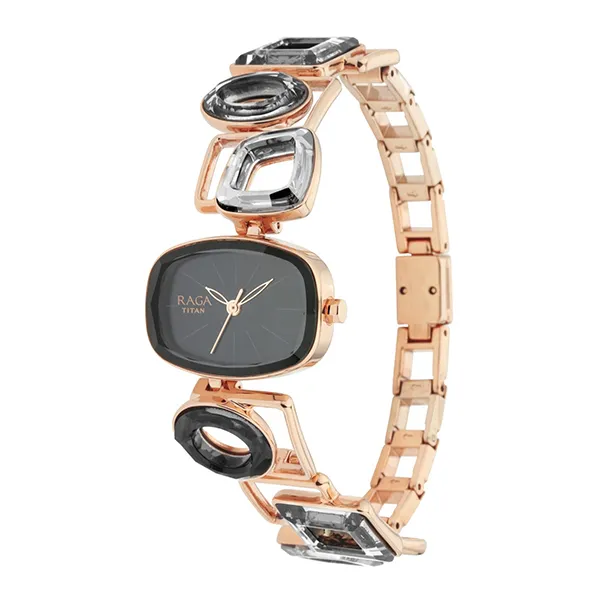 Đồng Hồ Nữ Titan Raga Facets Black Dial Analog 95118WM01 Màu Đen Vàng Hồng