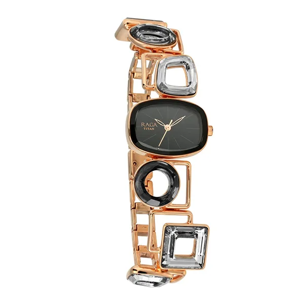 Đồng Hồ Nữ Titan Raga Facets Black Dial Analog 95118WM01 Màu Đen Vàng Hồng