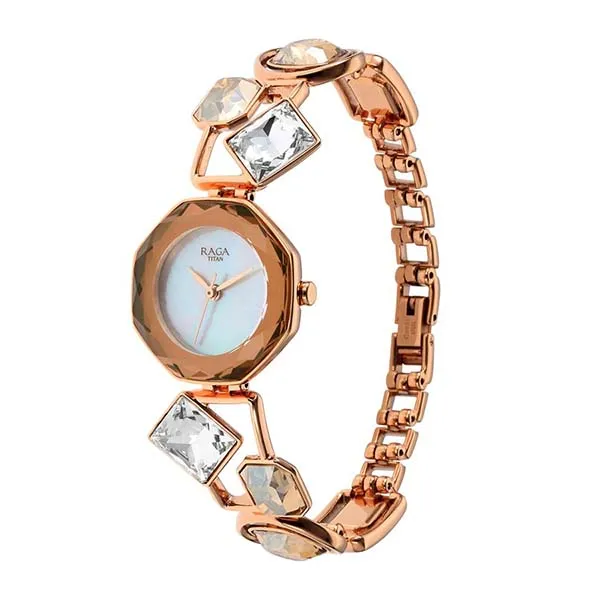 Đồng Hồ Nữ Titan Raga Love All Analog Mother Of Pearl Dial Watch 95151WM01 Màu Vàng Hồng