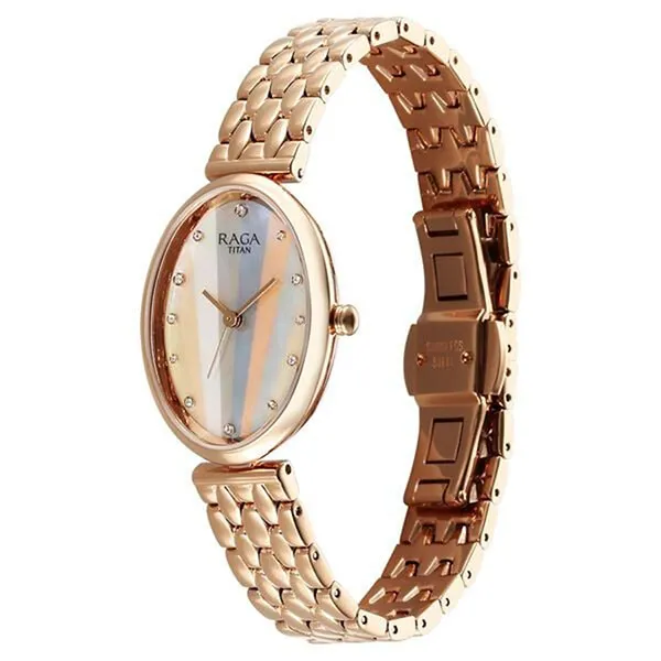 Đồng Hồ Nữ Titan Raga Memoirs Quartz Analog Mother Of Pearl Dial Rose Gold 95258WM01 Màu Vàng Hồng
