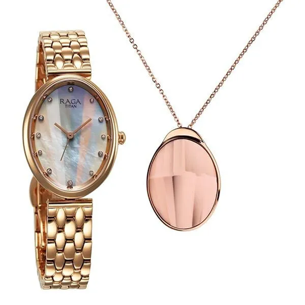 Đồng Hồ Nữ Titan Raga Memoirs Quartz Analog Mother Of Pearl Dial Rose Gold 95258WM01 Màu Vàng Hồng
