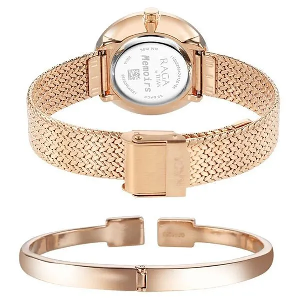Đồng Hồ Nữ Titan Raga Memoirs Quartz Analog Mother Of Pearl Round Dial Rose Gold 95253WM02 Màu Vàng Hồng