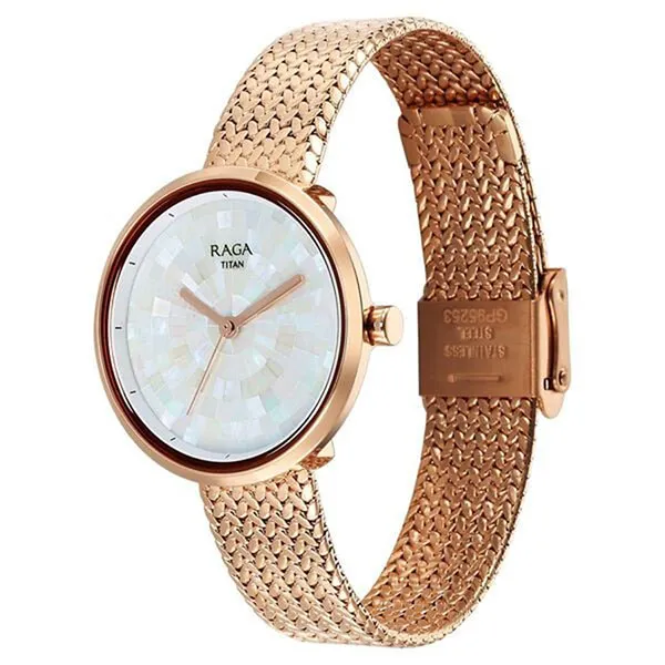 Đồng Hồ Nữ Titan Raga Memoirs Quartz Analog Mother Of Pearl Round Dial Rose Gold 95253WM02 Màu Vàng Hồng