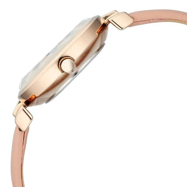 Đồng Hồ Nữ Titan Raga Showstopper Quartz Analog Pink Dial Leather Strap Watch 95308WL01 Màu Vàng Hồng