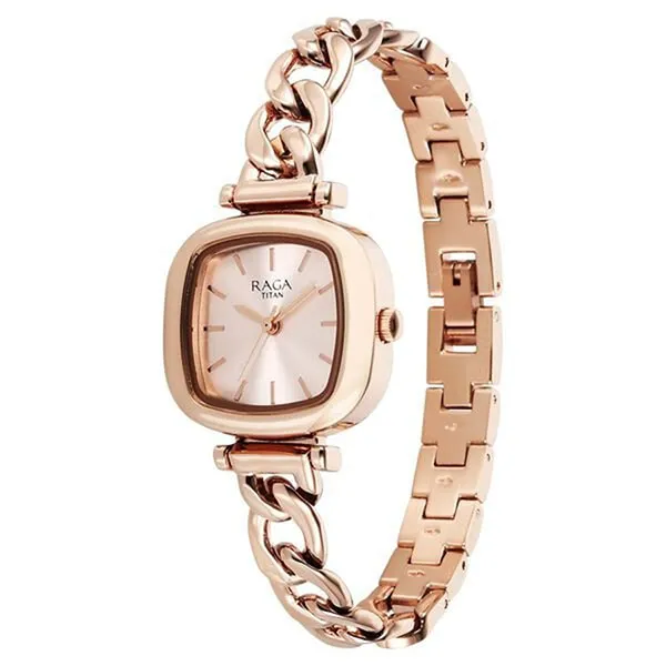 Đồng Hồ Nữ Titan Raga Showstopper Quartz Analog Rose Gold Dial Metal Strap Watch 95302WM01 Màu Vàng Hồng