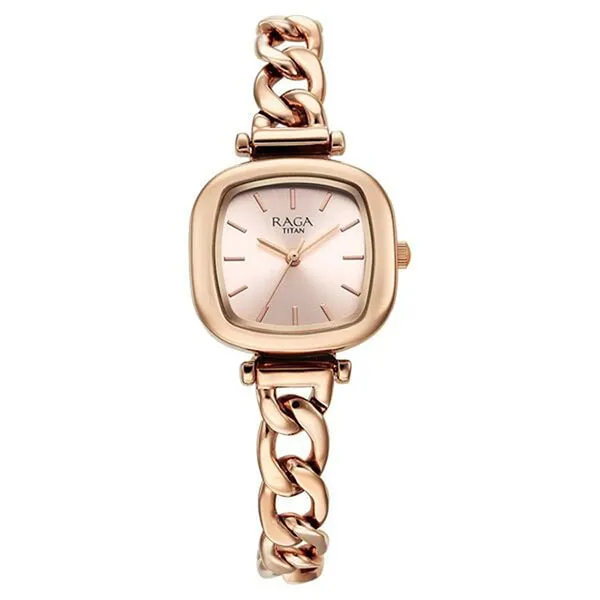 Đồng Hồ Nữ Titan Raga Showstopper Quartz Analog Rose Gold Dial Metal Strap Watch 95302WM01 Màu Vàng Hồng