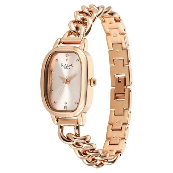 Đồng Hồ Nữ Titan Raga Showstopper Quartz Analog Rose Gold Dial Metal Strap Watch 95309WM01 Màu Vàng Hồng
