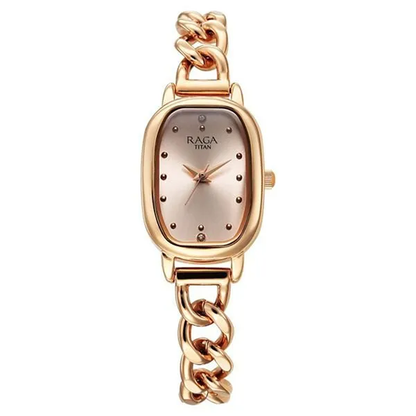 Đồng Hồ Nữ Titan Raga Showstopper Quartz Analog Rose Gold Dial Metal Strap Watch 95309WM01 Màu Vàng Hồng