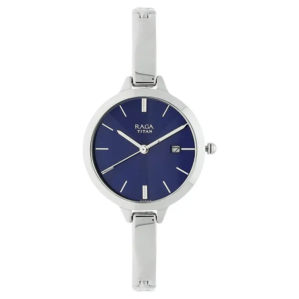 Đồng Hồ Nữ Titan Raga Viva Blue Dial Analog With Date Metal Strap Watch 2578SM01 Màu Xanh Bạc