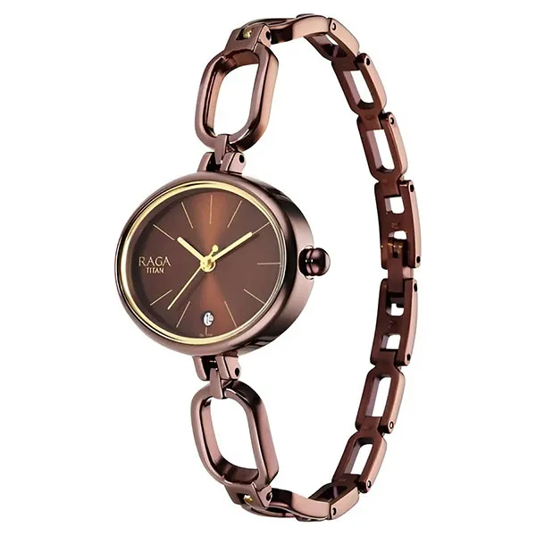 Đồng Hồ Nữ Titan Raga Viva Brown Dial Analog Metal Strap Watch 2667QM01 Màu Nâu