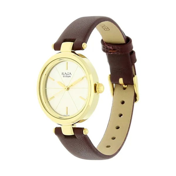 Đồng Hồ Nữ Titan Raga Viva Champagne Dial Analog Leather 2579YL01 Màu Nâu Vàng