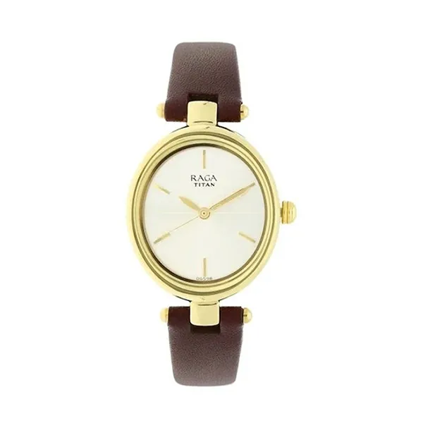 Đồng Hồ Nữ Titan Raga Viva Champagne Dial Analog Leather 2579YL01 Màu Nâu Vàng