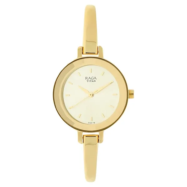 Đồng Hồ Nữ Titan Raga Viva Champagne Dial Women Watch With Metal Strap 2575YM01 Màu Vàng Gold