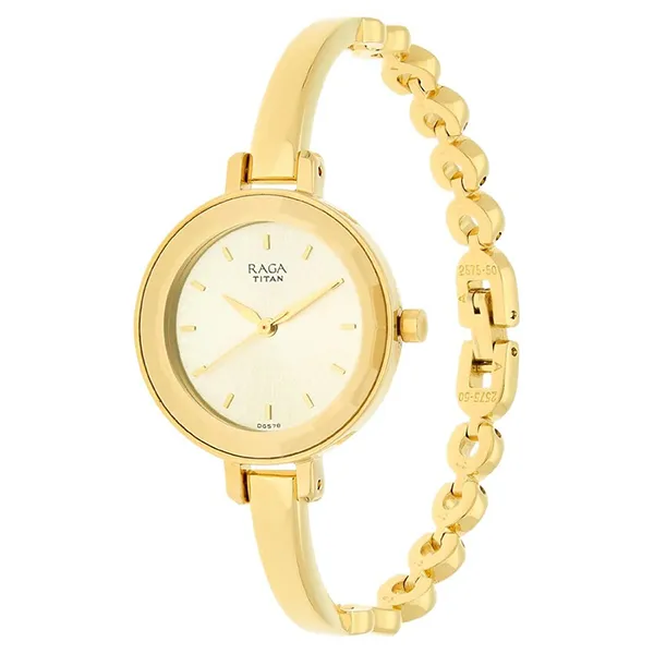 Đồng Hồ Nữ Titan Raga Viva Champagne Dial Women Watch With Metal Strap 2575YM01 Màu Vàng Gold