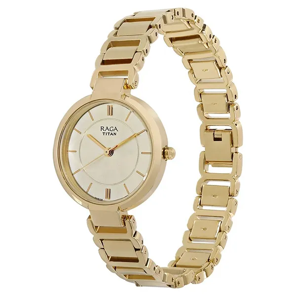 Đồng Hồ Nữ Titan Raga Viva Champagne Dial Women Watch With Metal Strap 2608YM01 Màu Vàng Gold
