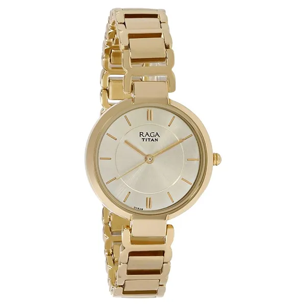 Đồng Hồ Nữ Titan Raga Viva Champagne Dial Women Watch With Metal Strap 2608YM01 Màu Vàng Gold