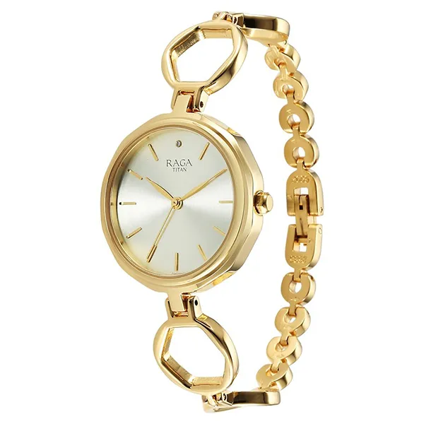 Đồng Hồ Nữ Titan Raga Viva Golden Dial Quartz Analog with Date Metal Strap Watch 2685YM01 Màu Vàng Gold - Đồng hồ - Vua Hàng Hiệu