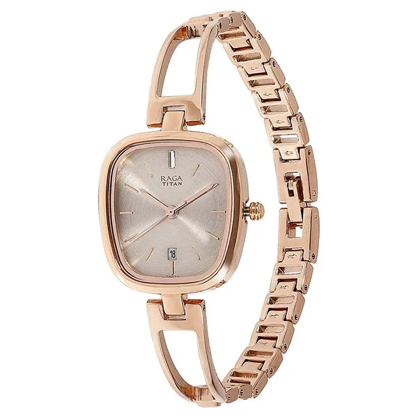 Đồng Hồ Nữ Titan Raga Viva Grey Dial Analog With Date Rose Gold Metal Strap Watch 2604WM01 Màu Vàng Hồng