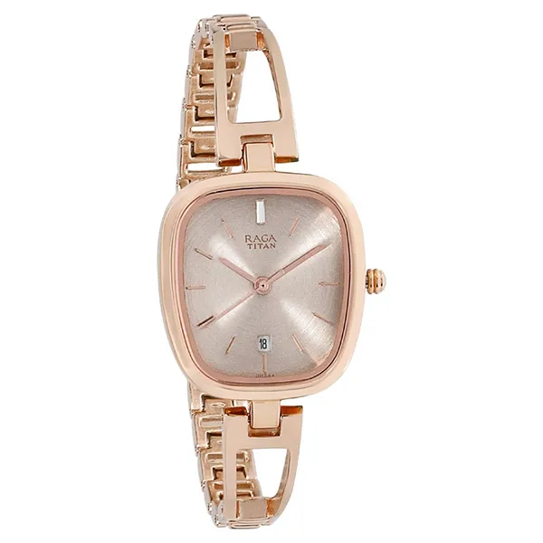 Đồng Hồ Nữ Titan Raga Viva Grey Dial Analog With Date Rose Gold Metal Strap Watch 2604WM01 Màu Vàng Hồng