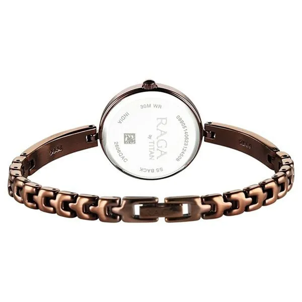 Đồng Hồ Nữ Titan Raga Viva Quartz Analog Brown Dial Brown Metal Strap Watch 2606QM03 Màu Nâu - Vàng