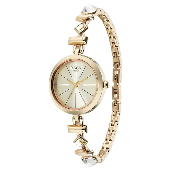 Đồng Hồ Nữ Titan Raga Viva Quartz Analog Champagne Dial Metal Strap Watch 2606WM12 Màu Vàng - Đồng hồ - Vua Hàng Hiệu
