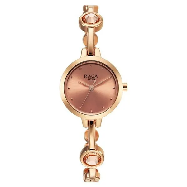 Đồng Hồ Nữ Titan Raga Viva Quartz Analog Rose Gold Dial Metal Strap Watch 2576WM02 Màu Vàng Hồng