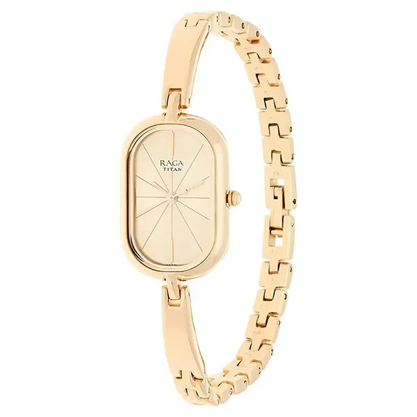 Đồng Hồ Nữ Titan Raga Viva Rose Gold Dial Women Watch With Metal Strap 2577WM01 Màu Vàng Gold
