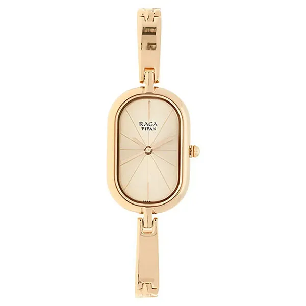 Đồng Hồ Nữ Titan Raga Viva Rose Gold Dial Women Watch With Metal Strap 2577WM01 Màu Vàng Gold