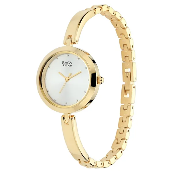 Đồng Hồ Nữ Titan Raga Viva Silver Dial Women Watch With Metal Strap 2606YM04 Màu Vàng Gold