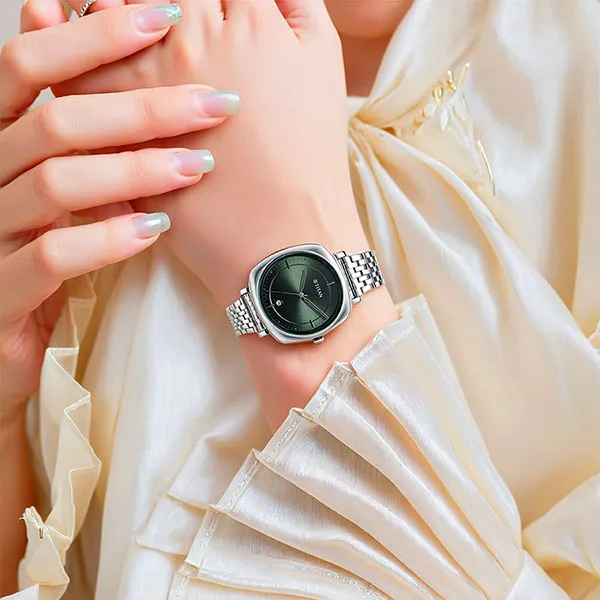 Đồng Hồ Nữ Titan Shaped Case Green Dial Metal Strap Watch 2730SM01 Màu Bạc Xanh