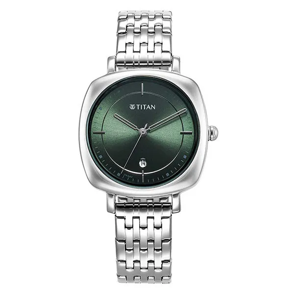 Đồng Hồ Nữ Titan Shaped Case Green Dial Metal Strap Watch 2730SM01 Màu Bạc Xanh