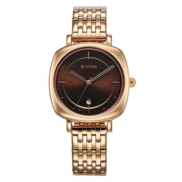 Đồng Hồ Nữ Titan Shaped Cases Brown Dial Metal Strap Watch 2730WM01 Màu Vàng Nâu