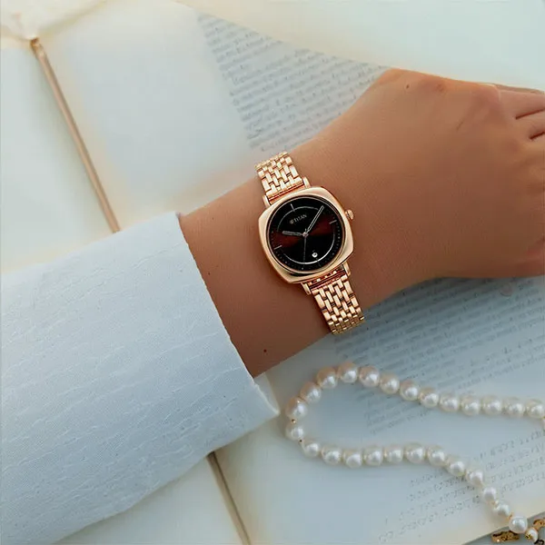 Đồng Hồ Nữ Titan Shaped Cases Brown Dial Metal Strap Watch 2730WM01 Màu Vàng Nâu